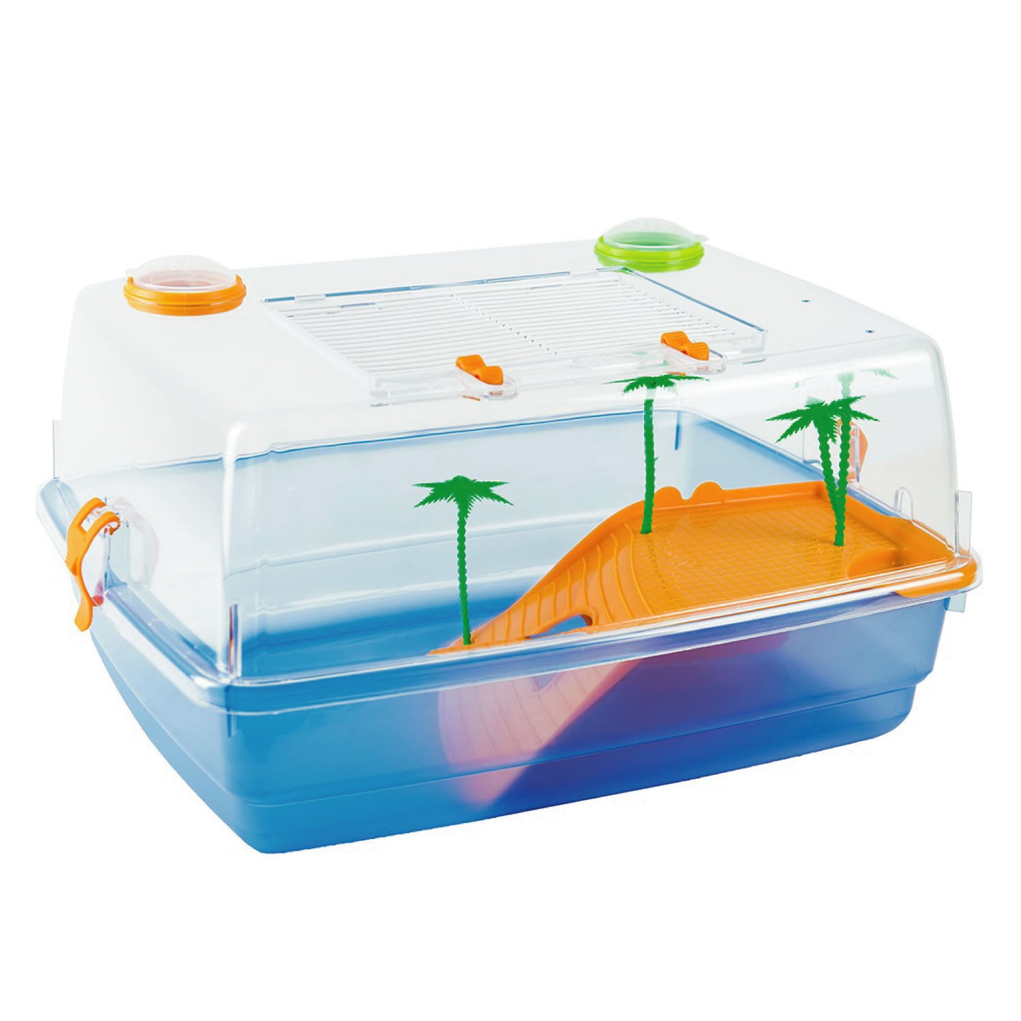 NESTQ - Tortuguera para Tortugas de Agua - Terrario Tortugas – Tortuguero Cerrada – Casa para Tortugas - Terrario de Plástico - Acuaterrario Isla con Palmeras para Tortugas tamaño 42X34X22 cm
