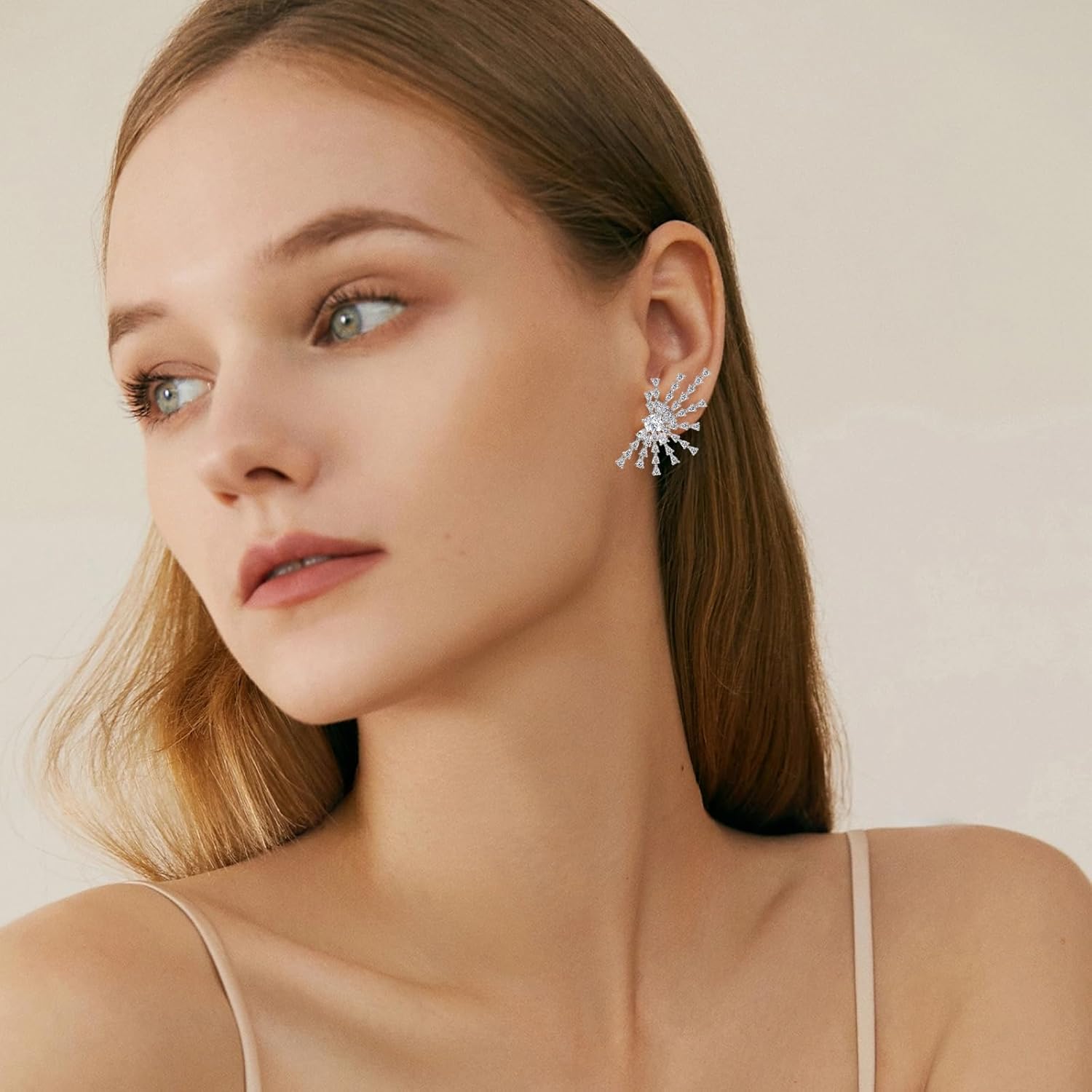 Irregular Crystal Stud Earrings for Women Firework Cubic Zirconia Rhinestone Hypoallergenic Statement Earrings for Wife Mom Her - Image 2