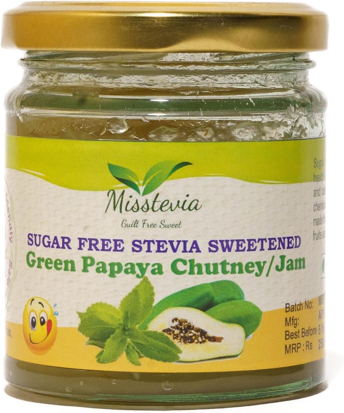 Misstevia Sugar Free Papaya Jam Chutney 200g | Stevia Based Sugar Free Green Papaya Jam Chutney Diabetic Friendly Jam | Pack of 3