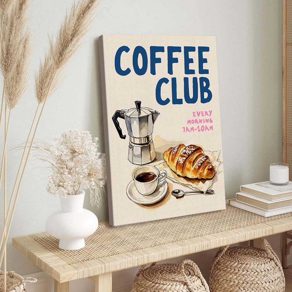 Trendige Küchen-Wandkunst, Mokkakanne, Kaffee, Pasta-Liebhaber, Wein, Käse, Retro-Lebensmitteldrucke, Kaffee-Poster für Esszimmer, Bar, Café, Dekor (SKU1, 40 x 50 cm, gerahmt (verpackte Leinwand)