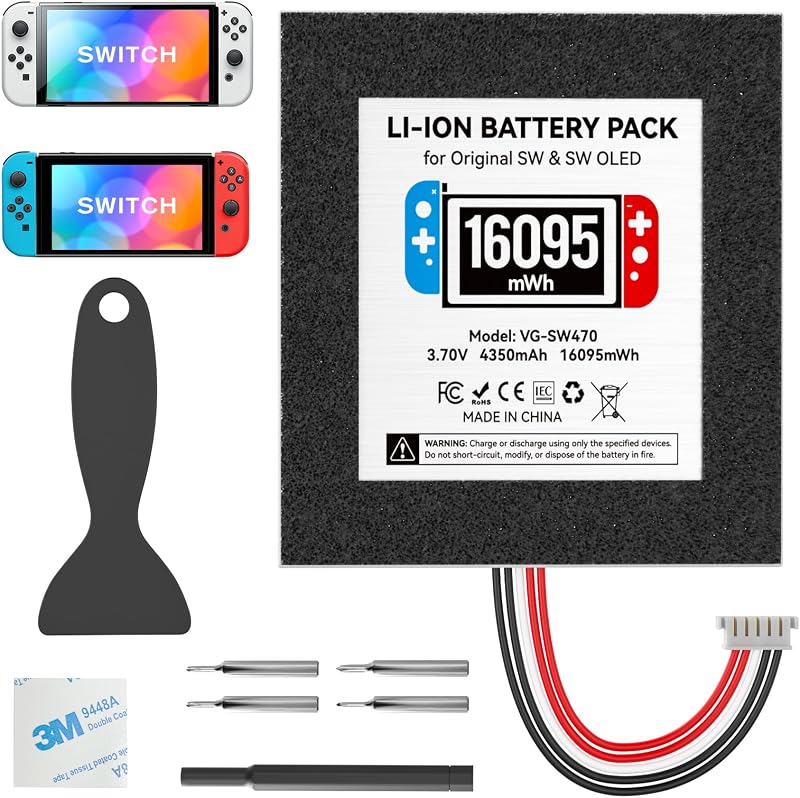Kosker Switch 1 Battery Replacement Kit Compatible with Nintendo Console HAC-001 & OLED HEG-001, 16095mWh HAC-003 Switch Battery with Extra Repair Tools Kit for Extended Gaming, 1 Pack