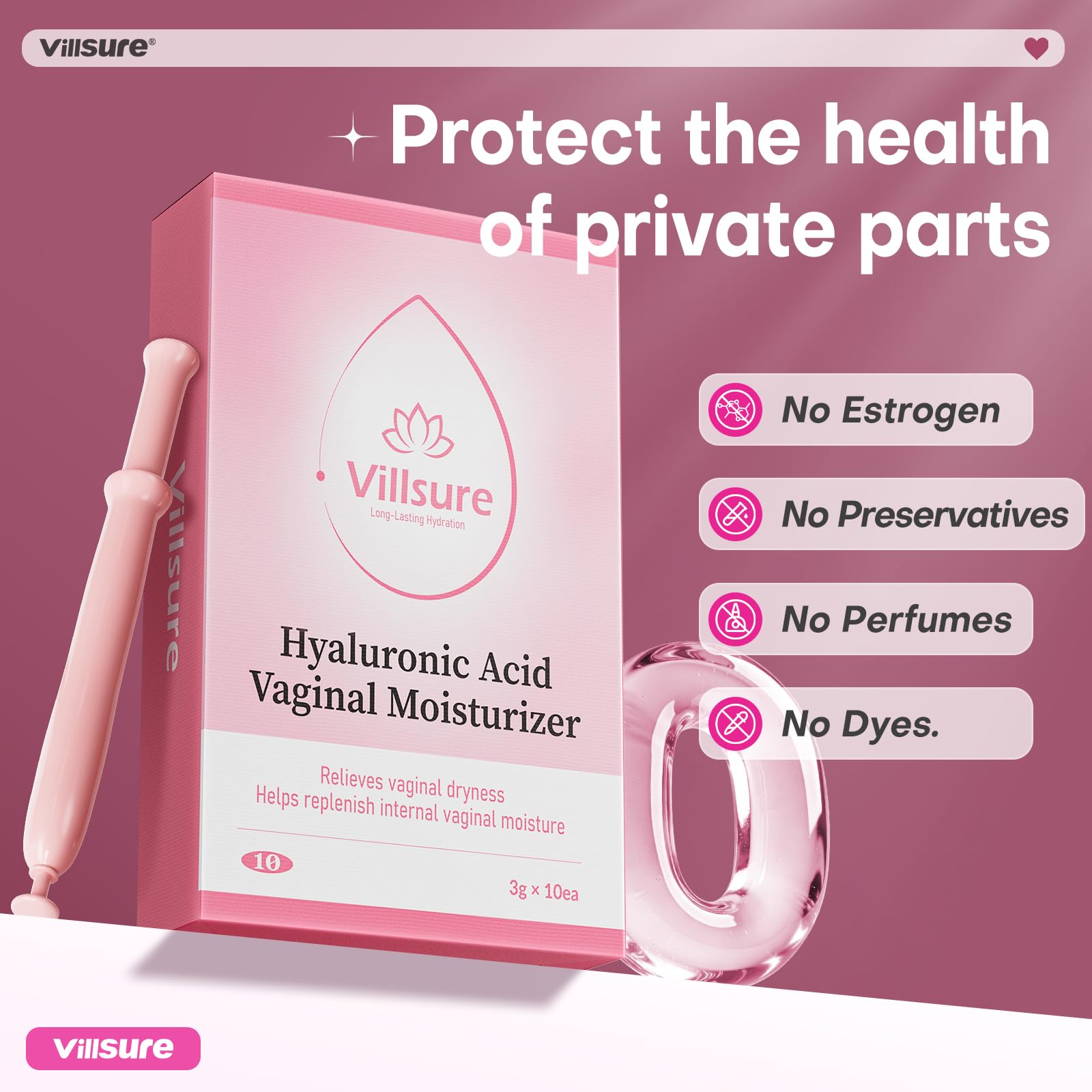 Villsure Hyaluronic Acid Vaginal Moisturizer for Women – pH Balance Support Vaginal Care Gel – Helps Relieve Dryness & Support Vaginal Health – Fragrance-Free