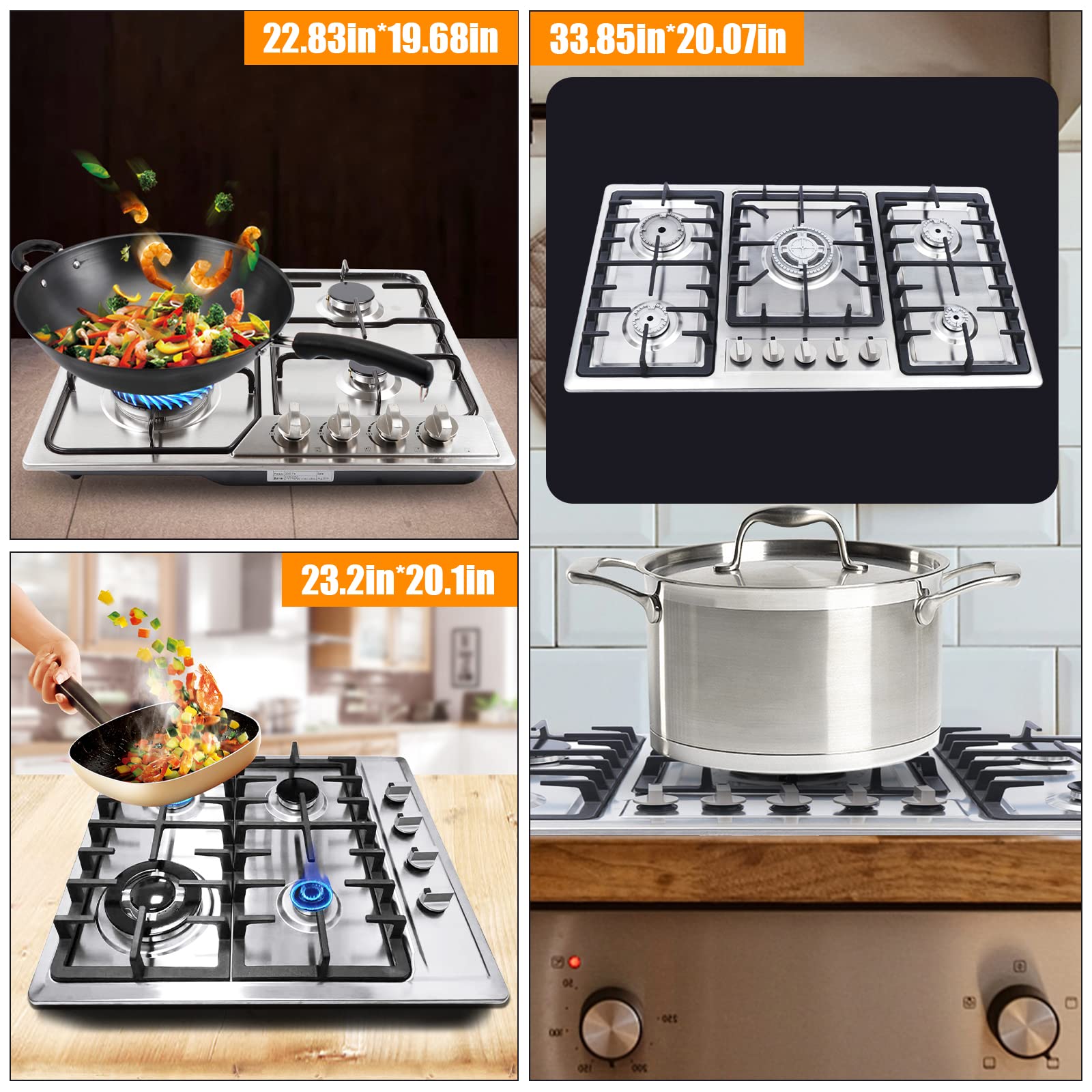 Kuchenka gazowa do zabudowy, ze stali nierdzewnej, z 4 palnikami, do użytku w gospodarstwach domowych, hotelach, restauracjach i motelach