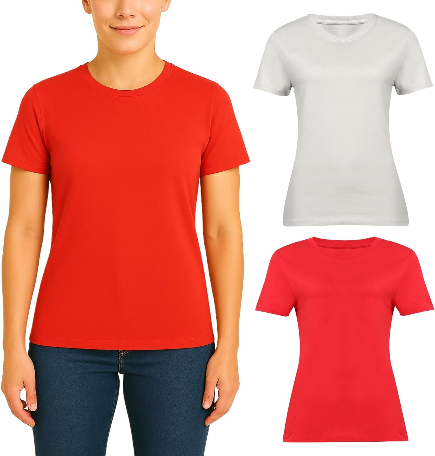 Women's T-Shirts Short Sleeve Crewneck Cotton Soft Comfortable Fashion T Shirts for Women, Multicolor, 2 Pack