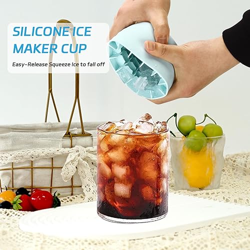 Miniatura 4 de BECEMURU Bandejas de cubitos de hielo triturado para 60 cubitos de hielo, taza de hielo de silicona de grado alimenticio de fácil liberación para
