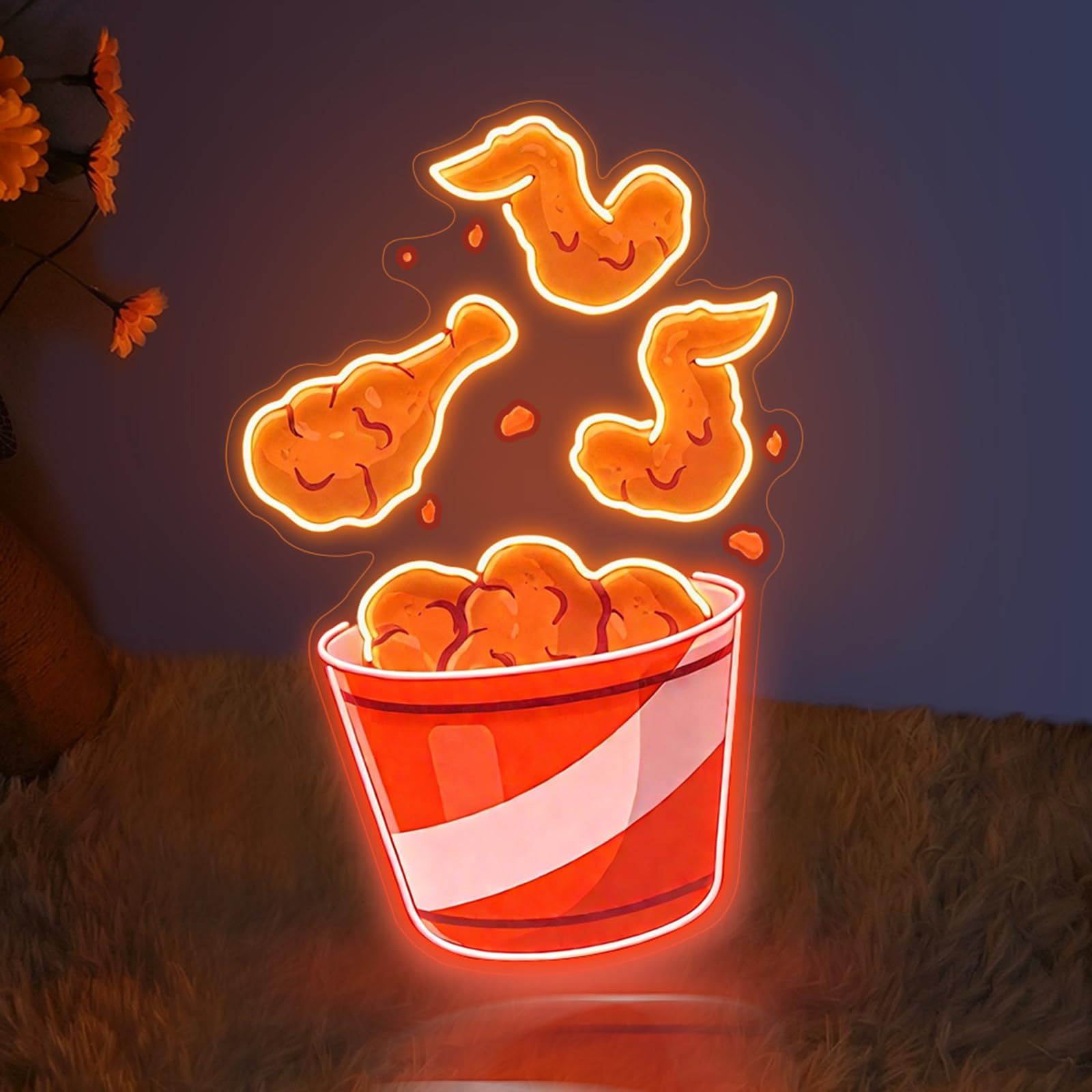 Fried Chicken Neon Sign Crispy Chicken Neon Light Food LED Light Up USB Powered Dimmable Sign for Fast Food Shop, Snack Bar, Buffet, Restaurant and Pub — image 1