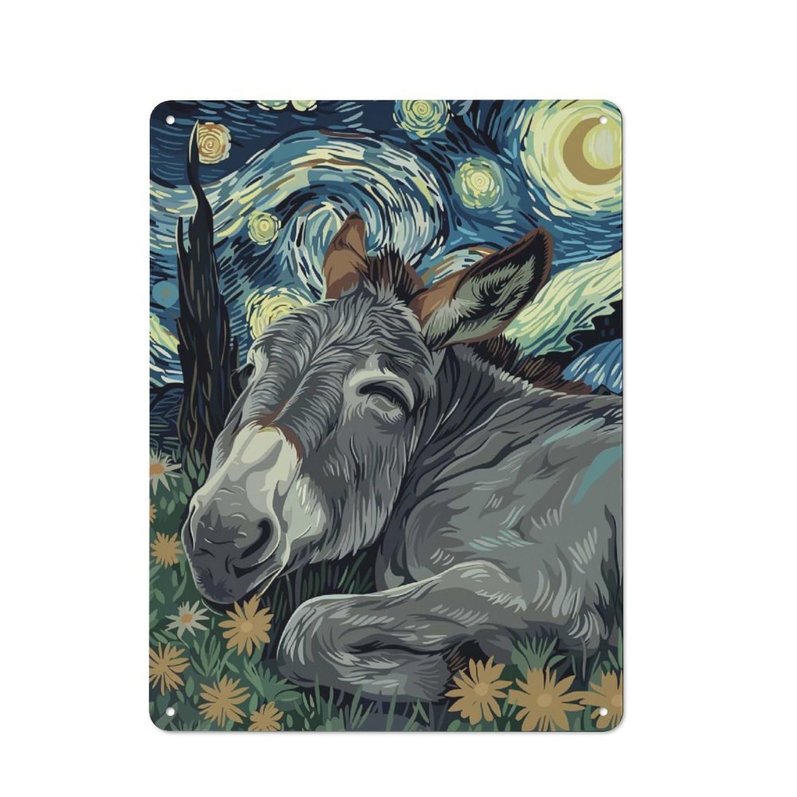 Junmoney Donkey In Starry Night Style Metal Plaque 40X30cm With For Garage Wall, Retro Decor, For Garage Decor Collectors Refreshing A Room In Autumn