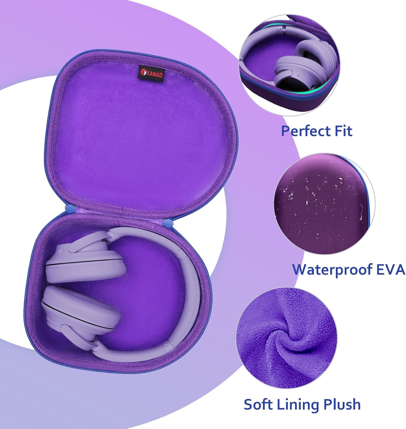 Headphone Headset Case for Beats, Sony, Raycon, JBL, OneOdio, TOZO, SteelSeries, Jabra, Audio-Technica & Sennheiser Headphones(Outer Purple+Inner Purple) - Image 2