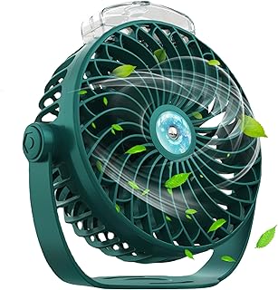 Small Portable USB Desk Fan: Desktop Cooling Fan with Mist & 5 Wind Speeds Strong Airflow, Ultra-Quiet Rechargeable Fan with 360° Rotatable Head, Mini Table Fan for Bedroom Office Home