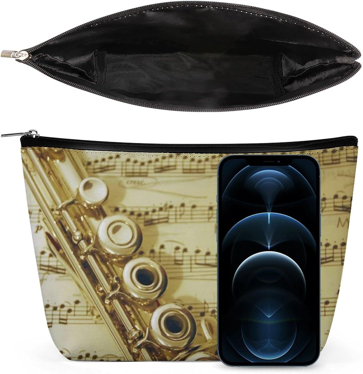Flute Music Toiletry Bag Large Capacity Makeup Bag Travel Makeup Pouch Mini Cosmetic Bags Zipper Make Up Storage Pouch Make Up Organizer Tool Pouchs image 3