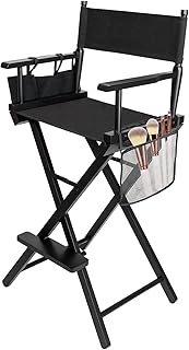 Bonnlo Make Up Chair Professional for Makeup Artist 66cm Hight, Directors Chairs Folding, with Portable Storage Side Bags & Footrest, Solid Hardwood & Polyester (Black, 31in)
