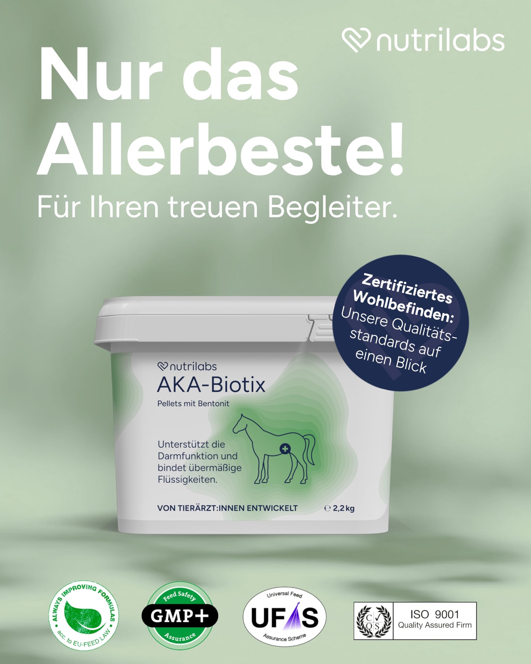 NutriLabs Aka-Biotix Mineralpellets für Pferde 2,2 kg - Mineralergänzungsfutter - Flohsamenschalen - Gesundheitsprodukte - Mineralien - Kotwasser