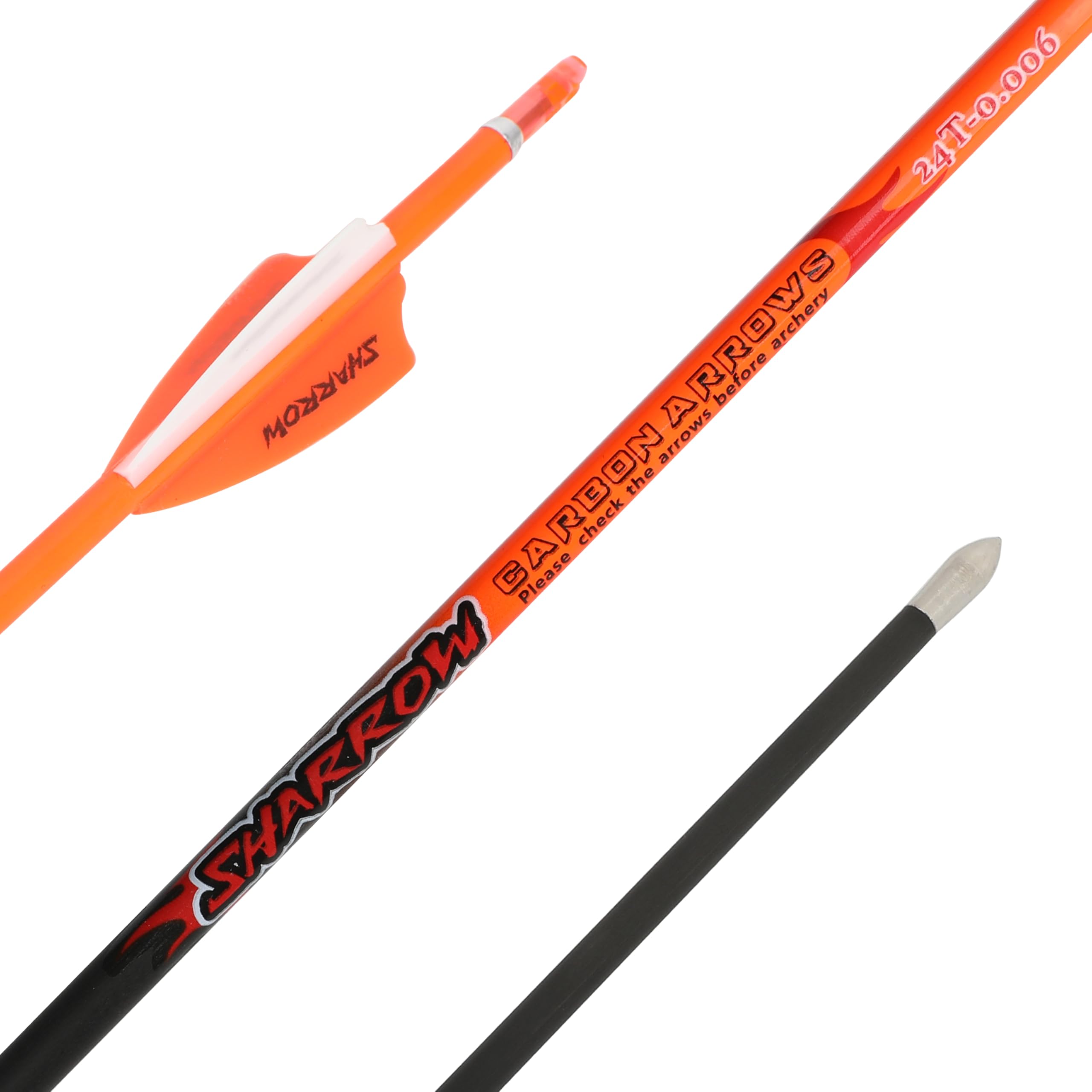 wolfman 32 Inches 100% Pure Carbon Arrows Spine 400-1000 Archery Arrows Target Arrows Adult Hunting Arrow for Compound Bow Recurve Bow Longbow Bow And Arrow (2 Orange 1 White, Spine 500)