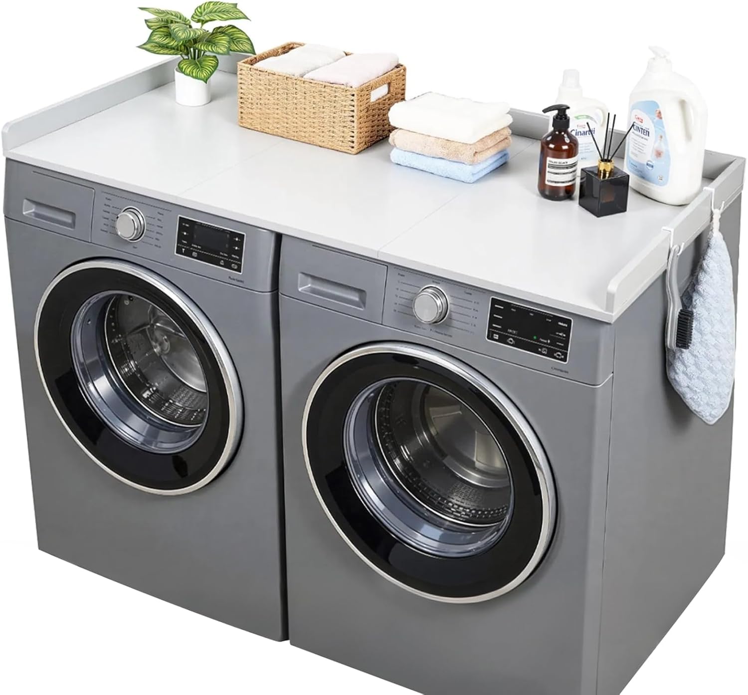 Washer Dryer Topper 54x27.5in - Wooden Laundry Countertop with Storage & Edge - White