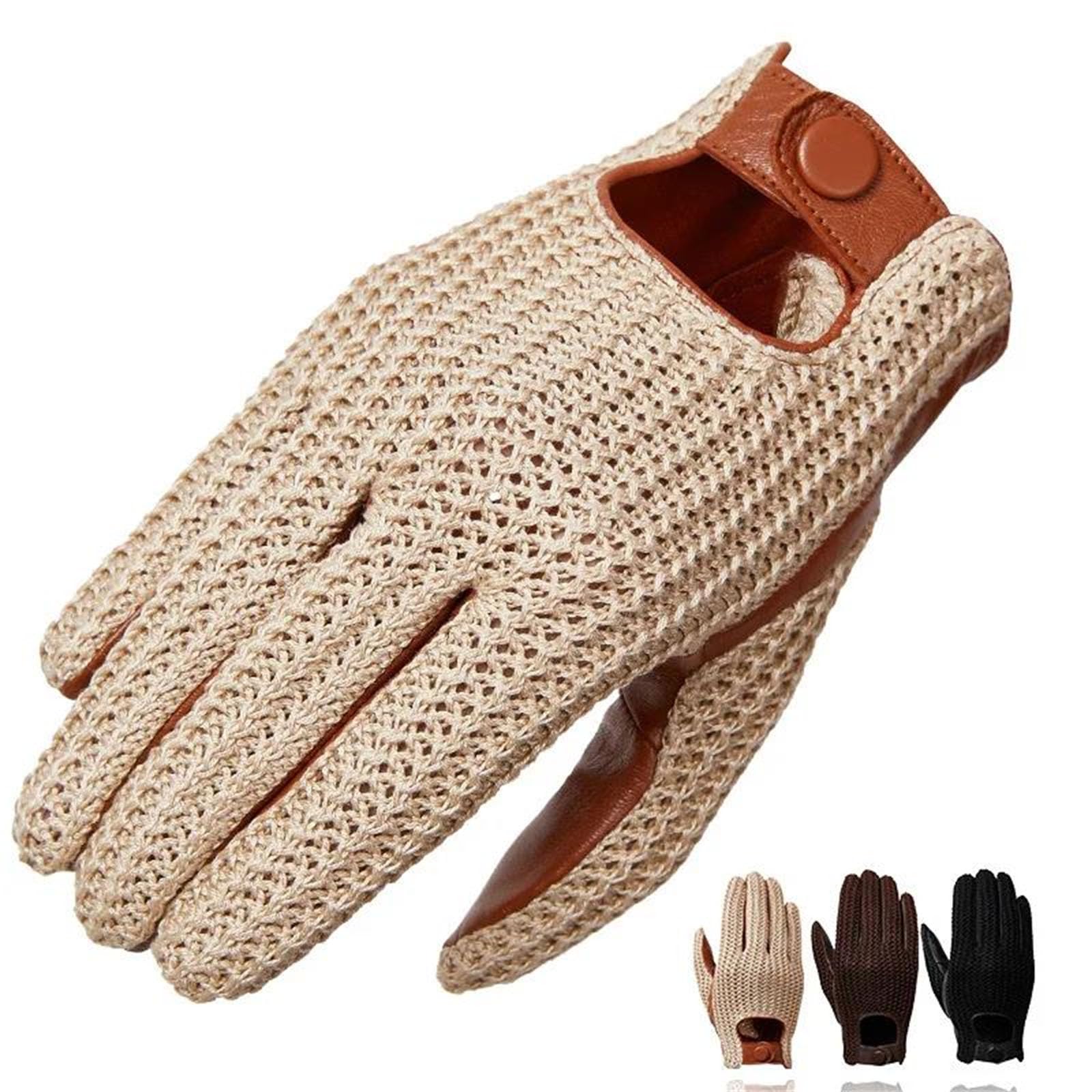Guantes de conducción de cuero para hombre, con pantalla táctil, sin forro, guantes deportivos de equitación