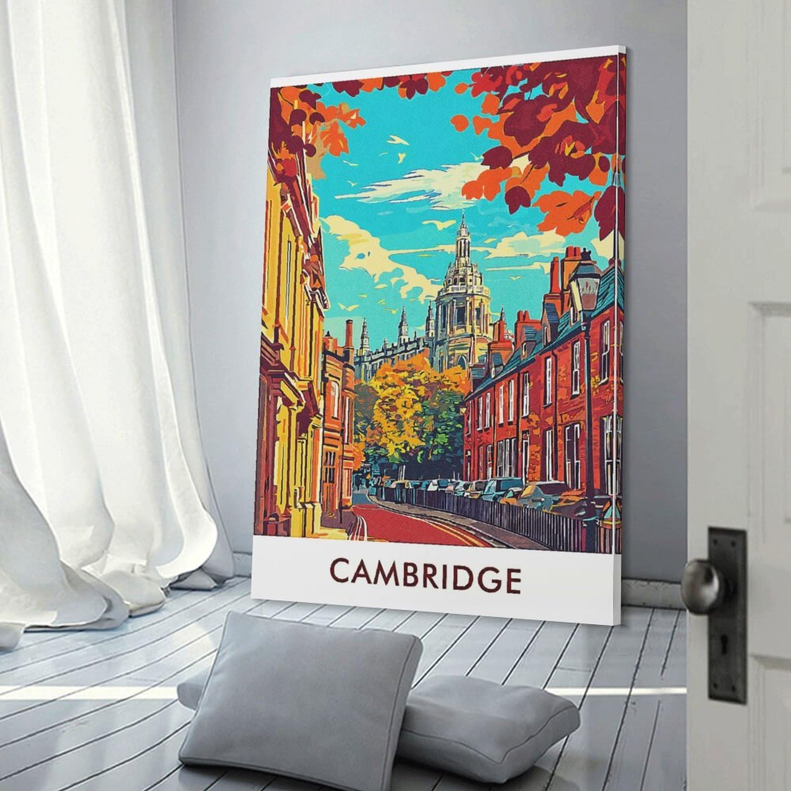 Junmoney Cambridge Cityscape Wall Decor Canvas Print, 20x30inch(50x75cm), for Home Lounge, Bedroom Or Reading Nook, Decorative Artwork for Empty Walls