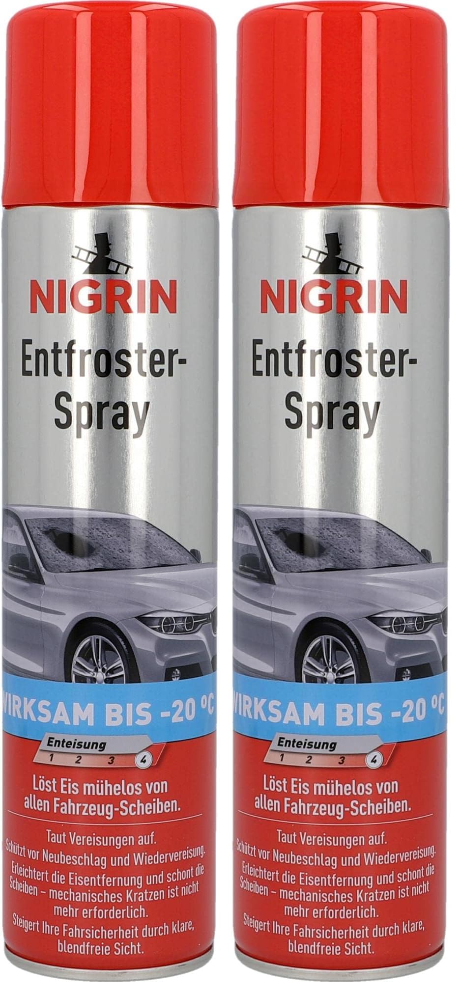 NIGRIN Entfroster Spray, Scheiben Enteiser für Autoscheiben, Jumbo Dose 400 ml, bis -20° wirksam (Packung mit 2)