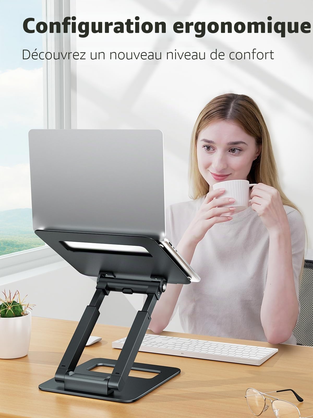 Tounee Support pour Ordinateur Portable, Support PC Ergonomique Hauteur Réglable de 2,1” à 21", pour Jusqu'à 22 Livres de MacBook,Toutes Ordinateur Portable 10-17 Pouces, Gris