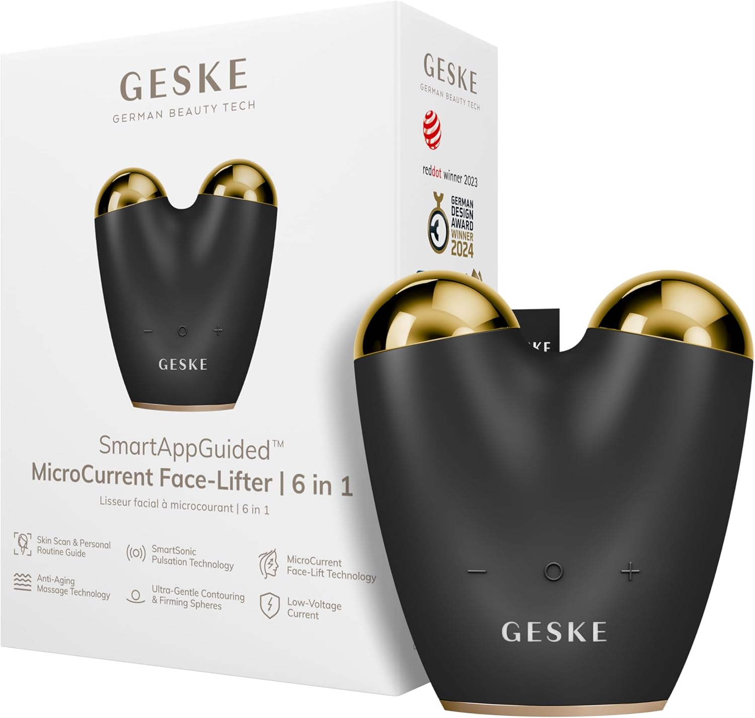 GESKE SmartAppGuided™ MicroCurrent Face Lifter | 6 in 1 | Anti-aging device | Instant face lift | Skincare tool | Remove wrinkles for firm & youthful skin | Advanced smoothing facial firmer