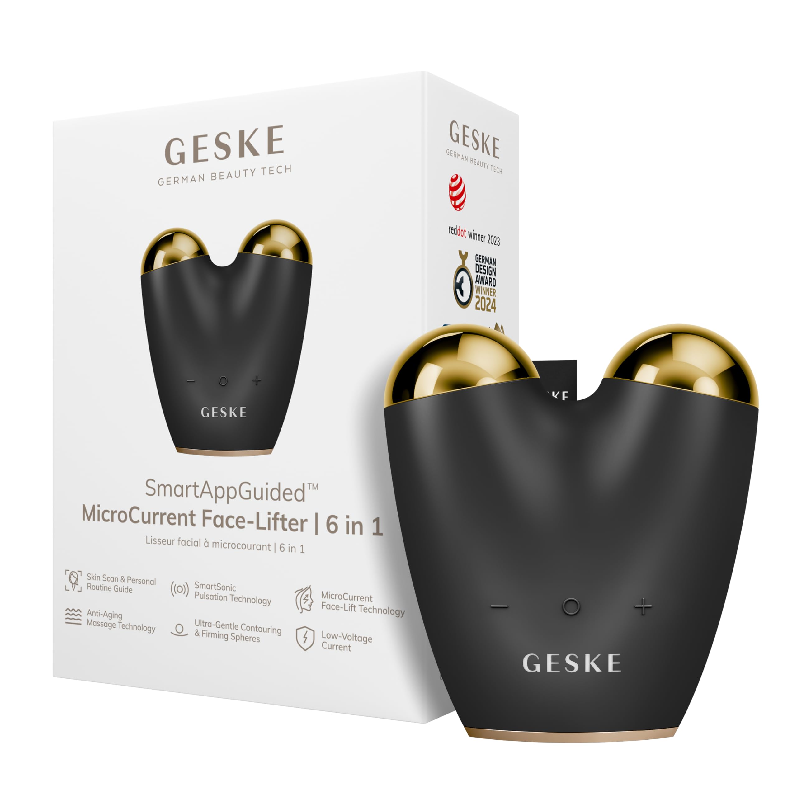 GESKE | Dispositivo lifting viso a microcorrente SmartAppGuided™ | 6 in 1 | Lifting facciale | Strumenti per la cura della pelle | Dispositivo anti-età | Microcorrente anti-rughe