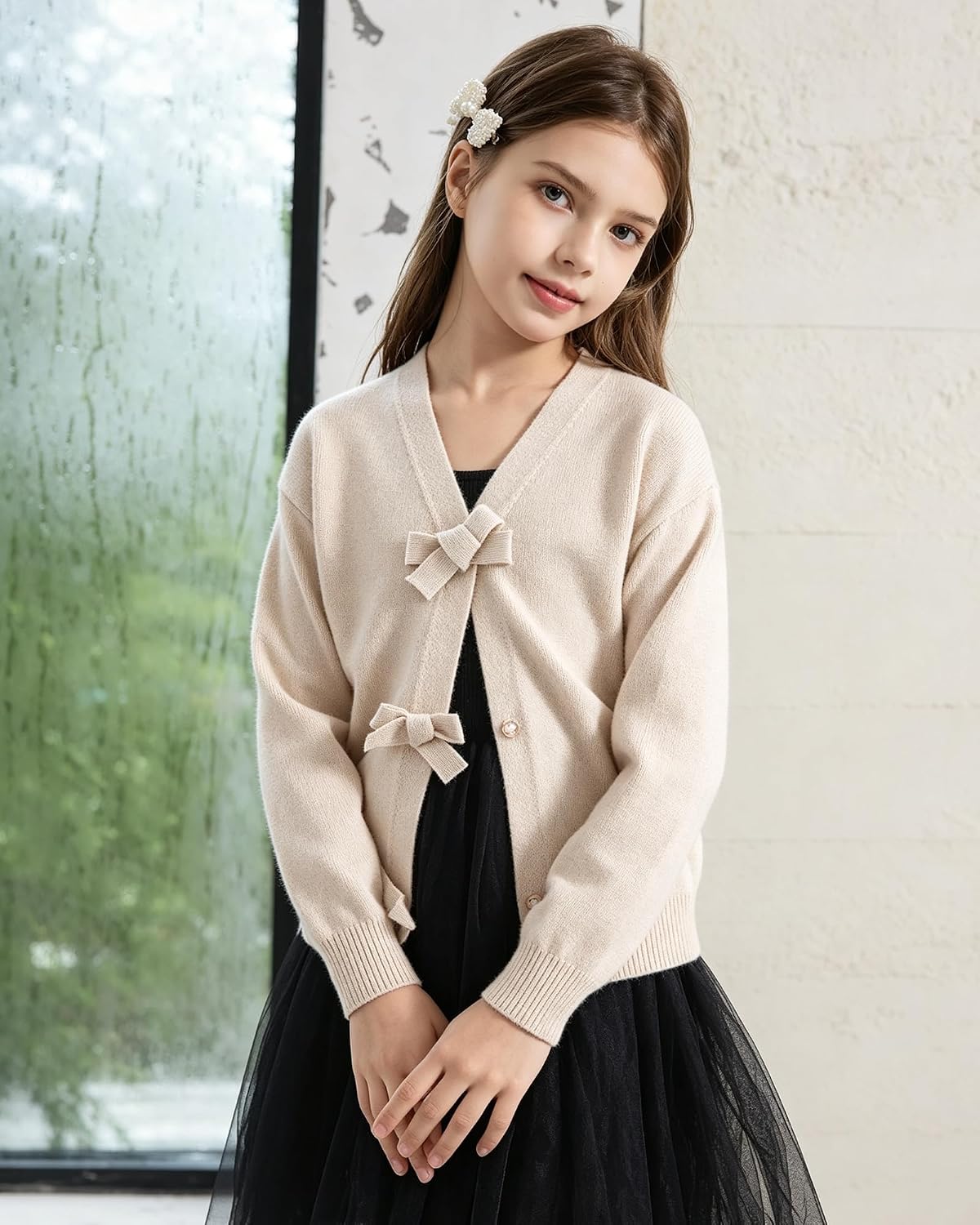 Girls Cardigan Sweater School Uniform Knit Bowknot Sweater Tops image 3