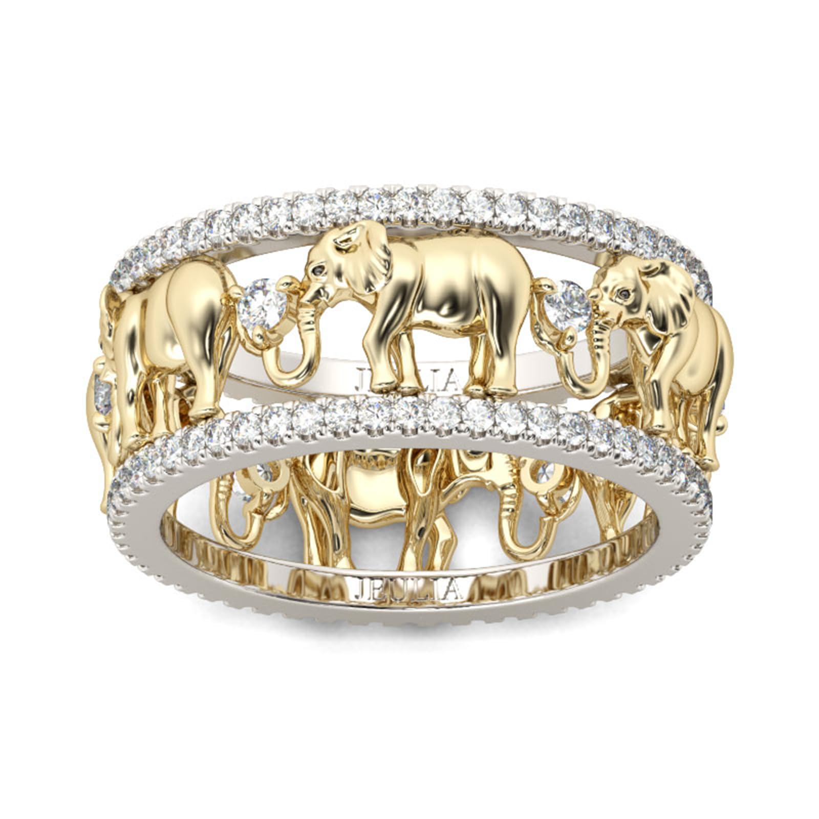 Jeulia 1,5 Quilates Elefante Anillo de Boda para Mujer, Chapado En Oro de 18 Quilates, Anillo de Compromiso Dos Tonos Circonitas Cúbicas Regalo Romántico Aniversario