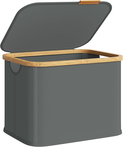 SONGMICS Cesto Portabiancheria con Coperchio, Porta Biancheria Compatto Pieghevole, Tessuto Oxford, Telaio in Bambù, Lavanderia, 40 L, 42 x 32 x 30 cm, Grigio Ardesia LCB516GN01 - 1