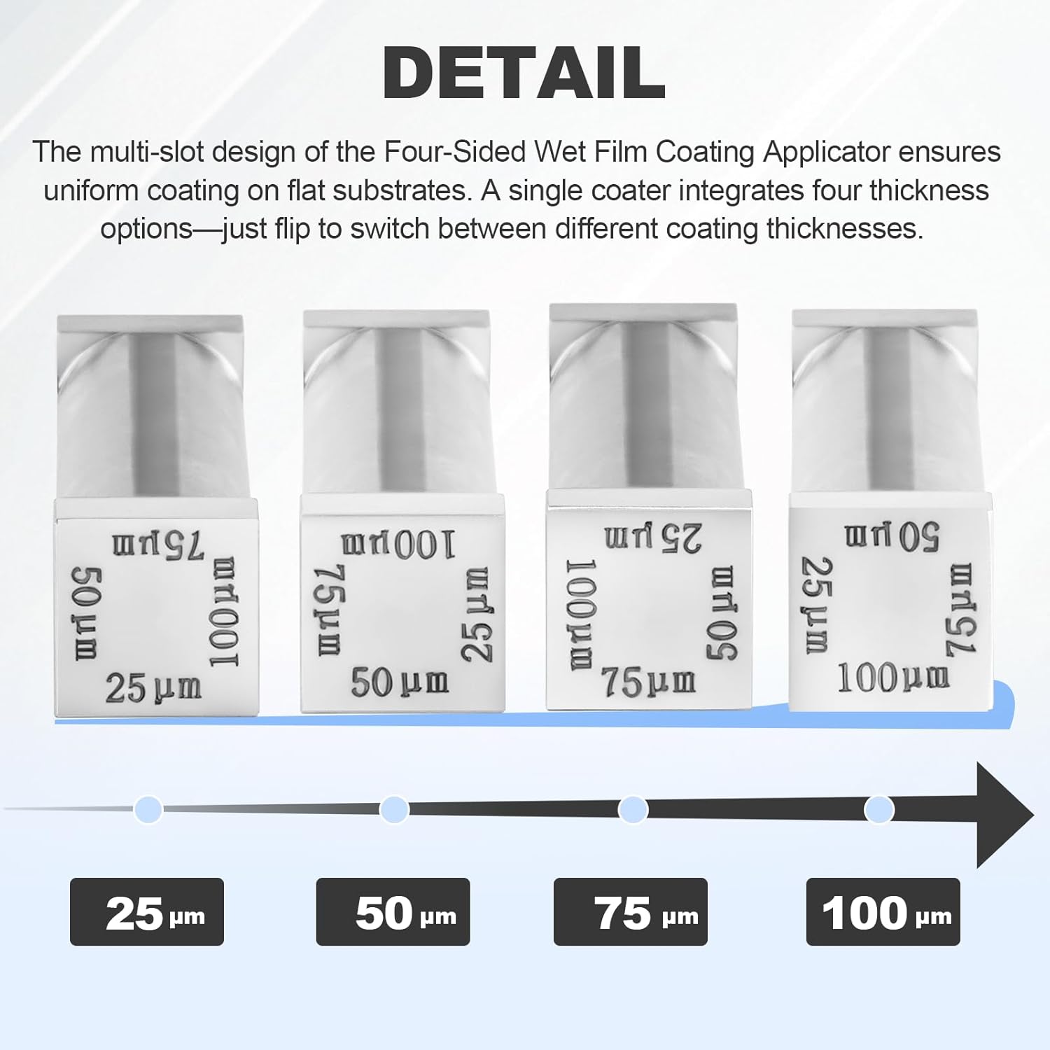 Four-Sided Wet Film Coating Applicator Wet Film Coater Stainless Steel 80mm Width Precision Tool for Paint Ink Testing Coverage Measurement Sample Prep Lab Industrial Use (25μm, 50μm, 75μm, 100μm)