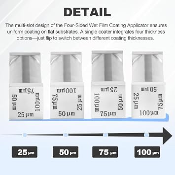 Four-Sided Wet Film Coating Applicator Wet Film Coater Stainless Steel 80mm Width Precision Tool for Paint Ink Testing Coverage Measurement Sample Prep Lab Industrial Use (25m, 50m, 75m, 100m)