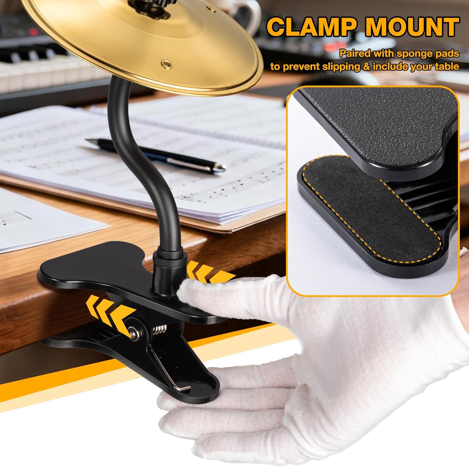 Facmogu 2PCS Desktop Crash Cymbal with Clamp - The Great Stress Relief Items & Fun Desk Drum for Music Lovers, Easy to Install, A Cool Mounted Percussion Accessory for Office Desk (Silver+Gold)