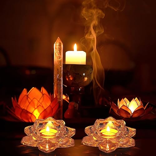 Vista 4 de meekoo 48 portavelas de loto de cristal de loto para decoración del hogar, fiesta de boda