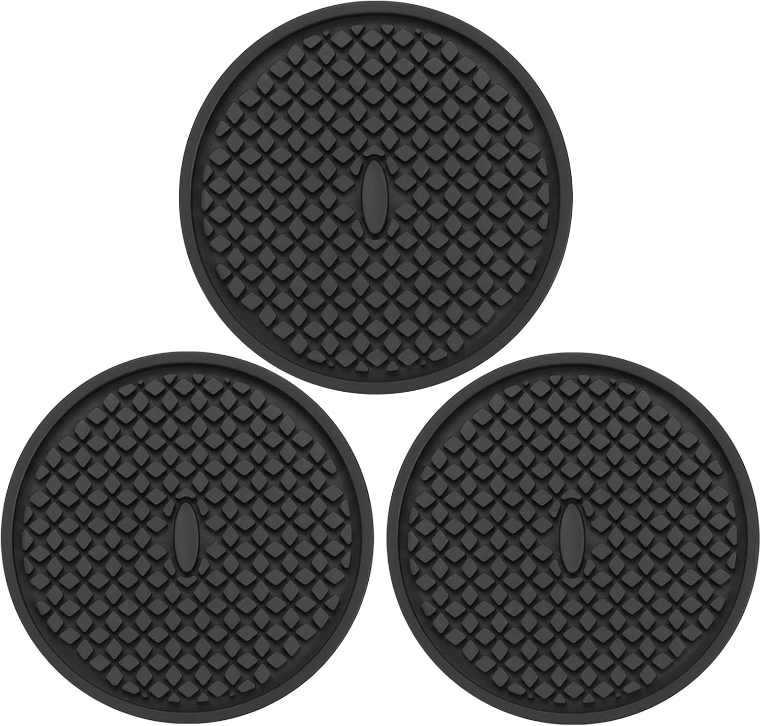 3 Pack Silicone Coasters for Drinks, Thickened Black Coasters with Deep Tray Grooved Design Cup Mat, Washable Heat Resistant Durable Non-Slip Coasters for Coffee Table Wooden Desk Kitchen Bar