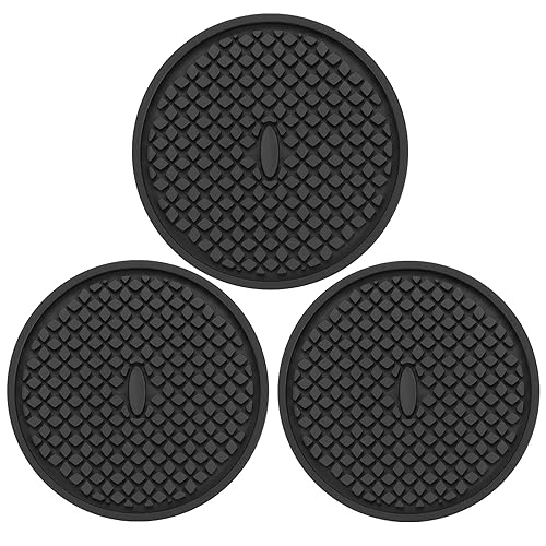 3 Pack Silicone Coasters for Drinks, Thickened Black Coaster with