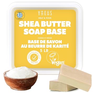 Skin Said Yes Shea Butter Soap Base 5 LB | Made in Greece | No Palm Oil, Organic Shea Butter Melt and Pour Soap Base | SLES-Free, Vegan, Antioxidant-Rich and Gentle on the Skin - Recipe Book Included