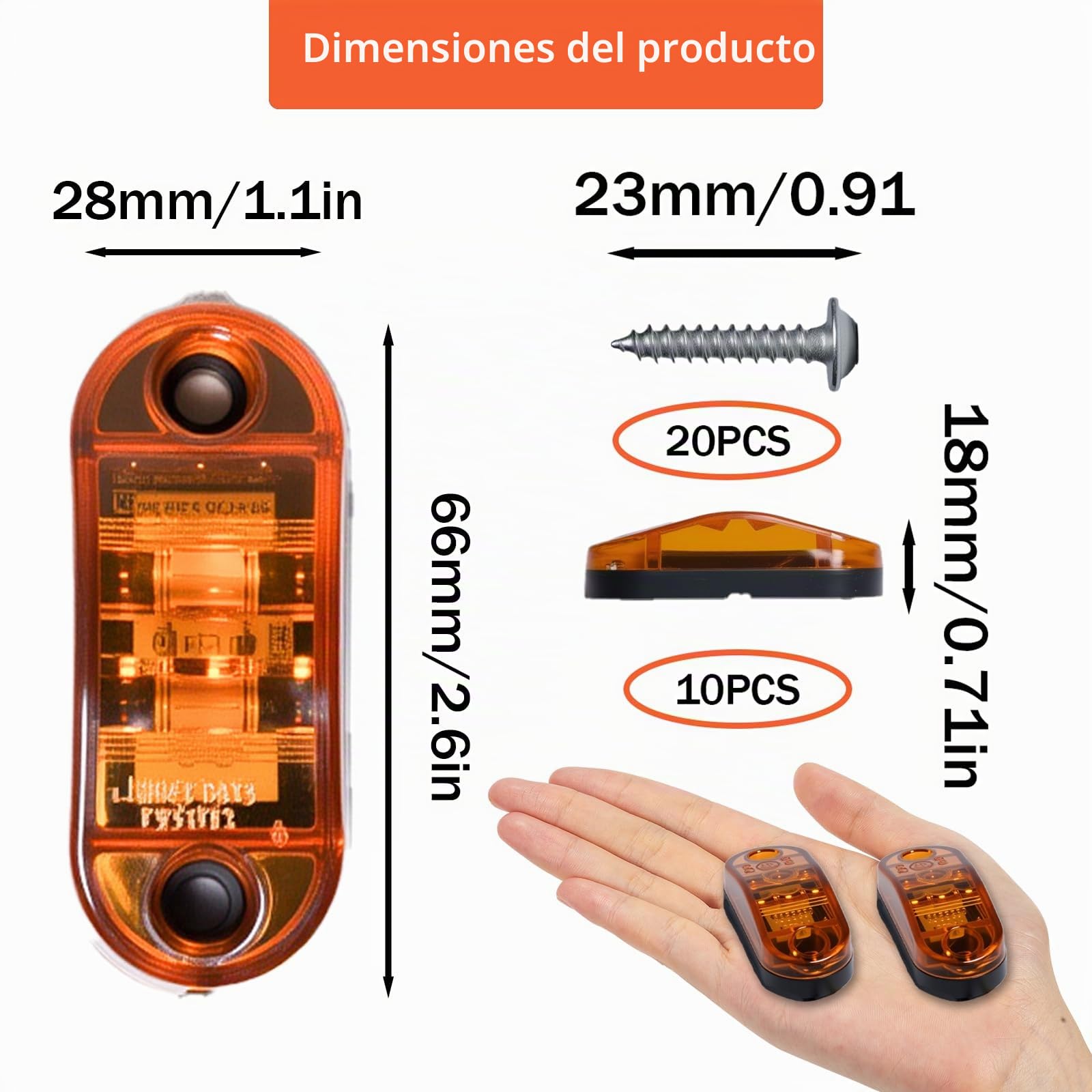 10 luces LED laterales de camión 12/24 V – Luces de posición LED amarillas para Caravan, RV, camiones, laterales de alta luminosidad