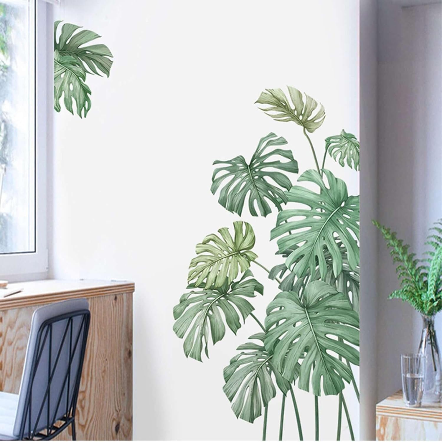 Efavormart Green Tropical Palm Leaves Wall Decals, Monstera Plant Peel and Stick Removable PVC Stickers for Nursery, Living Room & Classroom Decor - 24"x35"