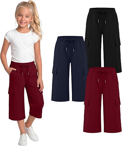 JoyMotion 3 Pack Girl's Capri Pants, 3-Color, 7-8 Years