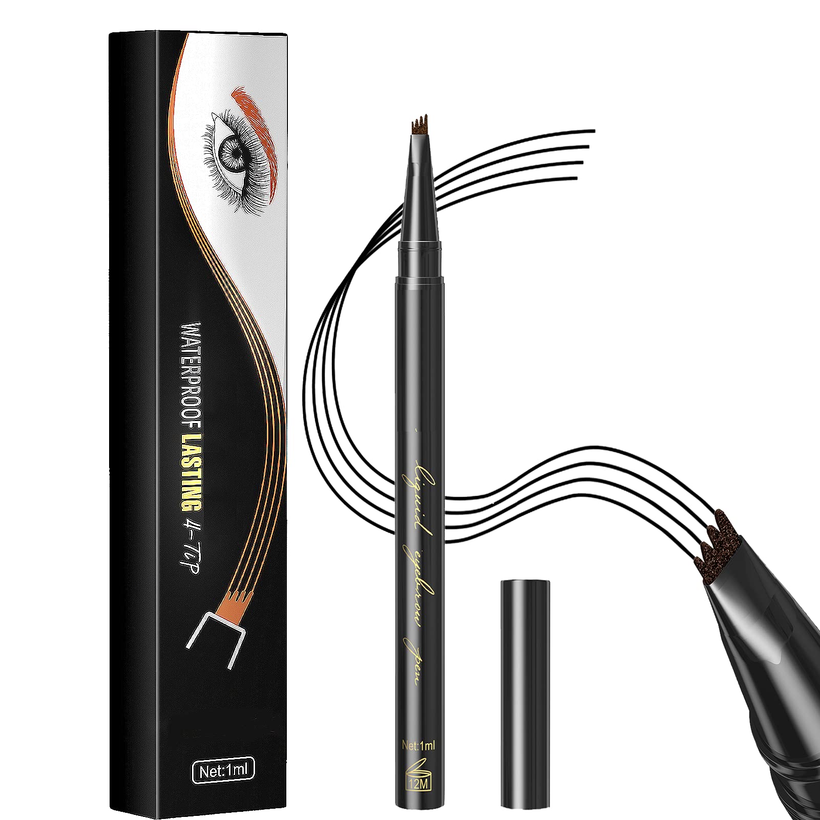 Lapiz Cejas, 4 Puntas Lápiz Cejas Impermeable Eyebrow Pencil, Larga Duración, Eyebrow Tattoo Pen Líquido Impermeable para Cejas, Crea Un Maquillaje Duradero (#04)