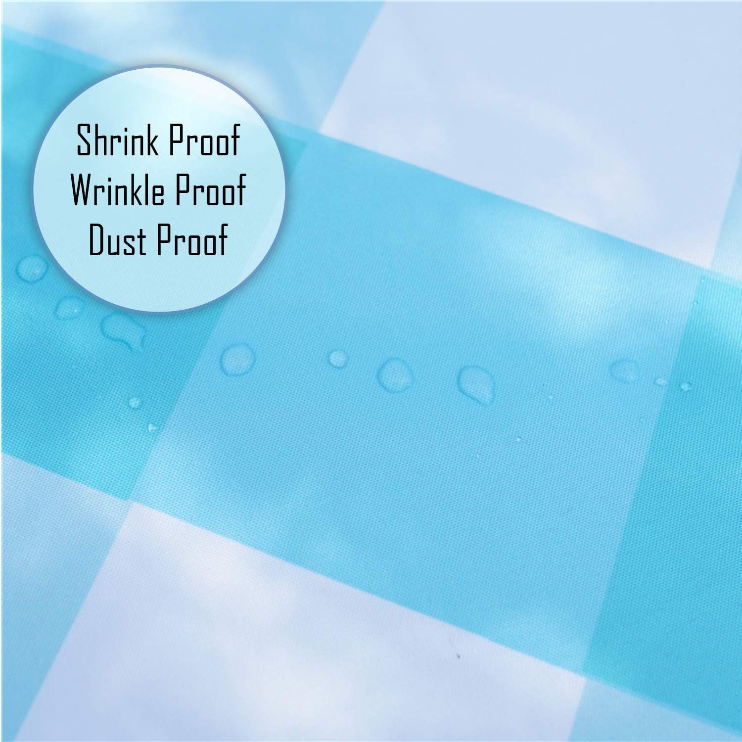 WedDecor Round Printed Tablecloth, Wipe Clean Table Cover White Blue Geometric Design - Image 3