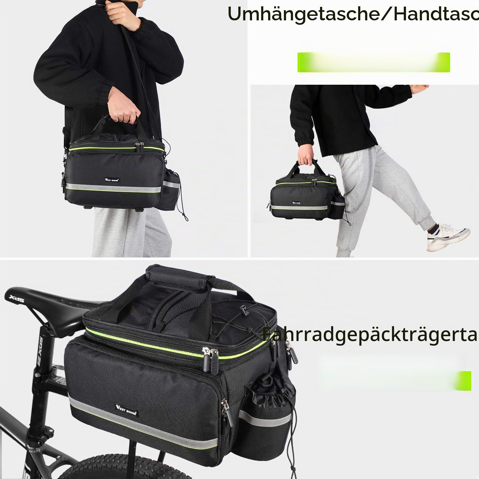 WESTGIRL Fahrradgepäcktasche, 35L doppelseitig, wasserdicht, Satteltasche, langlebig, für den Rücksitz, mit verstellbarem Schultergurt