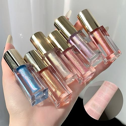 Mrettick Shimmery Glitter Moisturizing Lip Gloss Nourishing Lipstick Set 6 Colors Lip Plumper Lip Gloss Hydrating Lip Glow Oil Shiny Glitter Sparkly Glossy Set