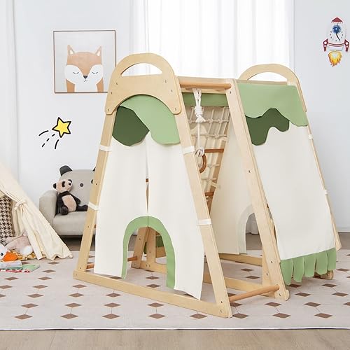 Miniatura 9 de HONEY JOY Zona de juegos interior para niños, juego de gimnasio de la jungla con rampa de escalada, tobogán, escalador de cuerda y escalera, barras