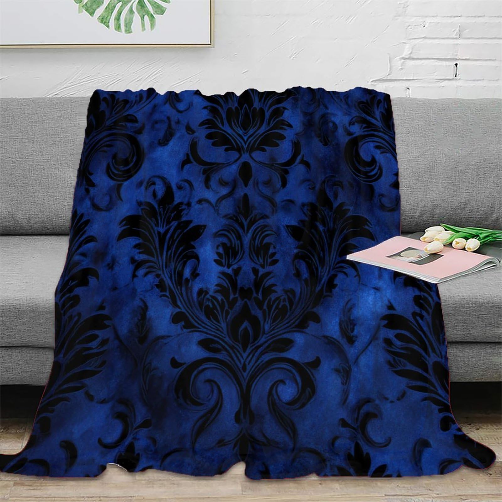 Couverture moelleuse 3D bleu decorative grand format 150x200