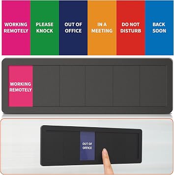 Office Door Signs 6 Options Do Not Disturb, Please Knock, In A Meeting, Out Of Office, Working Remotely Back Soon Privacy Door Slider Sign For Meeting & Conference Room Black