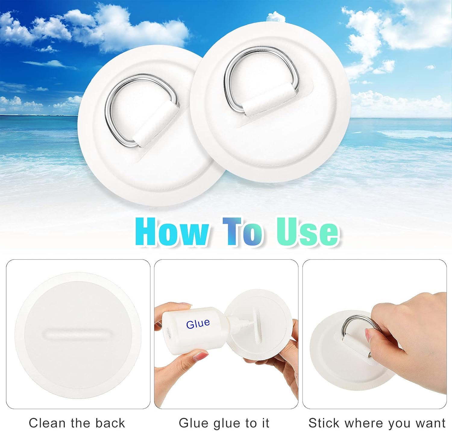 Hotop 6 Pieces Stainless Steel D-Ring Pad PVC Inflatable Boat Pad Patch D-Ring Patch for PVC Inflatable Boat Kayak Canoe Deck Accessories (White) : Sports & Outdoors