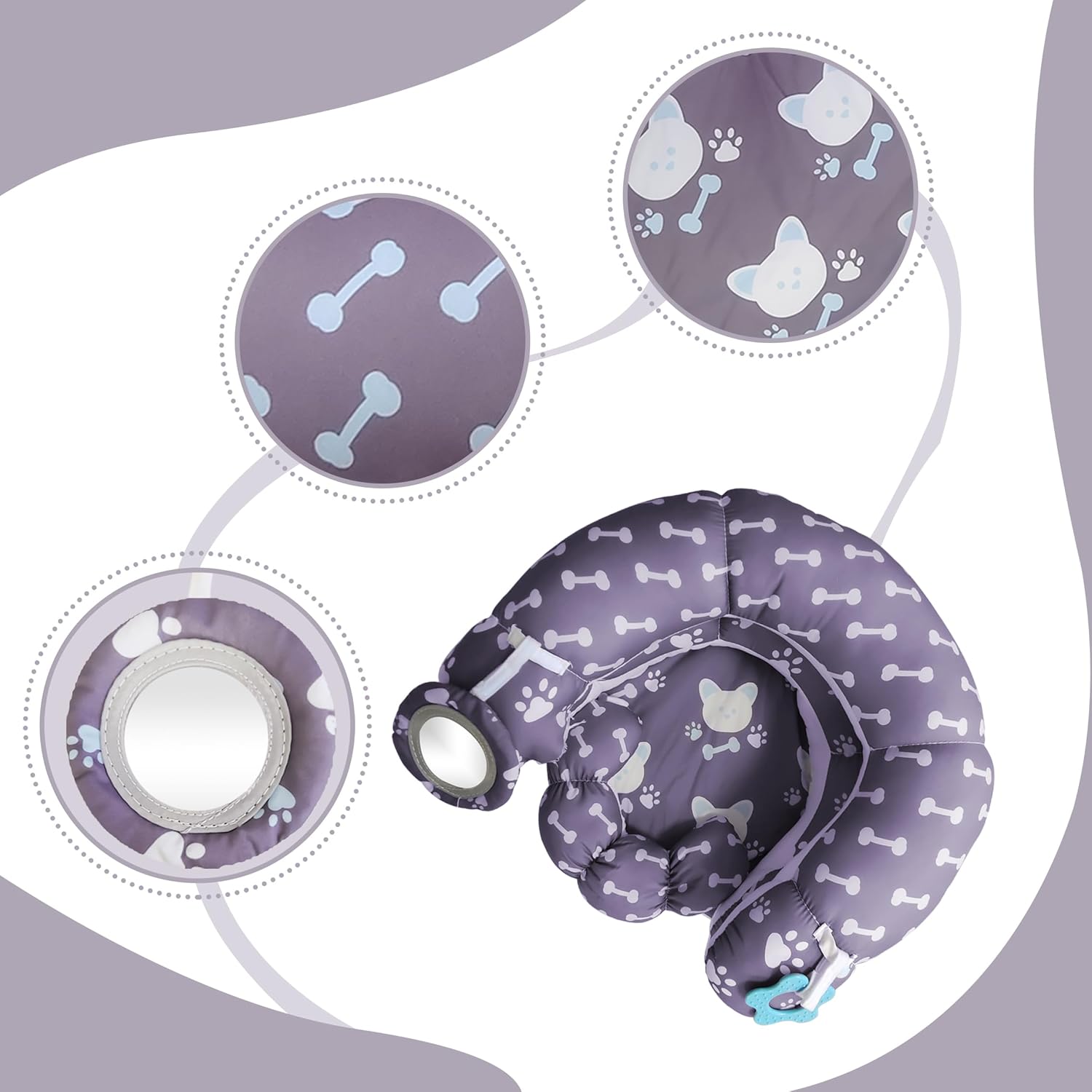 Tummy Time Mat & Seated Support Pillow, Baby Tummy Time Playmat for Newborns, with Detachable Support Pillow and Toys (Gray) - Image 6