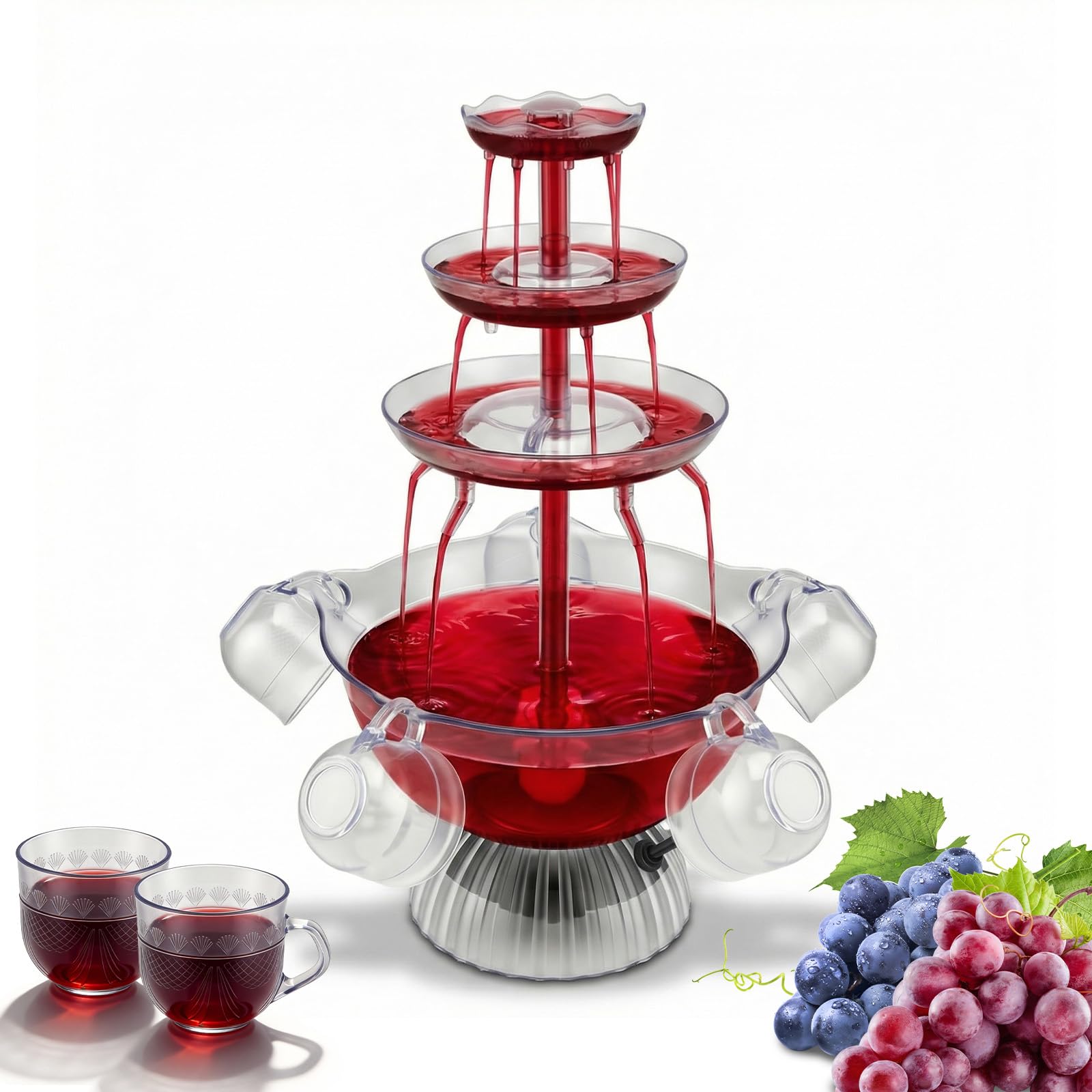 3-Stufiger Klarer Partybrunnen,4L Getränkebrunnen Zimmerbrunnen mit 5 Stück Bechern,Cocktail Brunnen LED-Beleuchteter Sockel,Saft Und Weinbrunnen Trinkbrunnen für Kneipen, Hauspartys