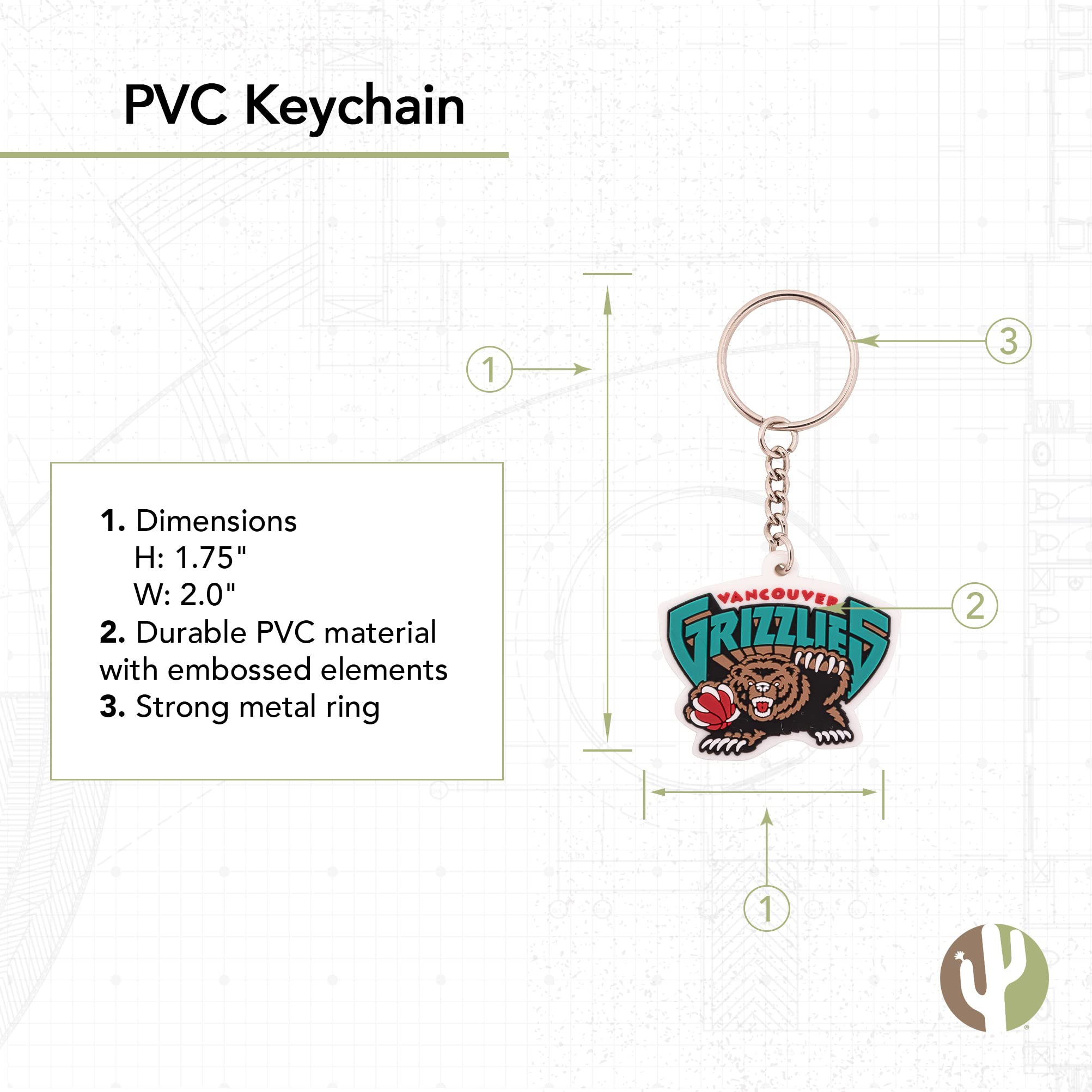 Desert Cactus Vancouver Grizzlies Keychain NBA National Basketball Association Car Keys Holder (PVC - Vintage A)