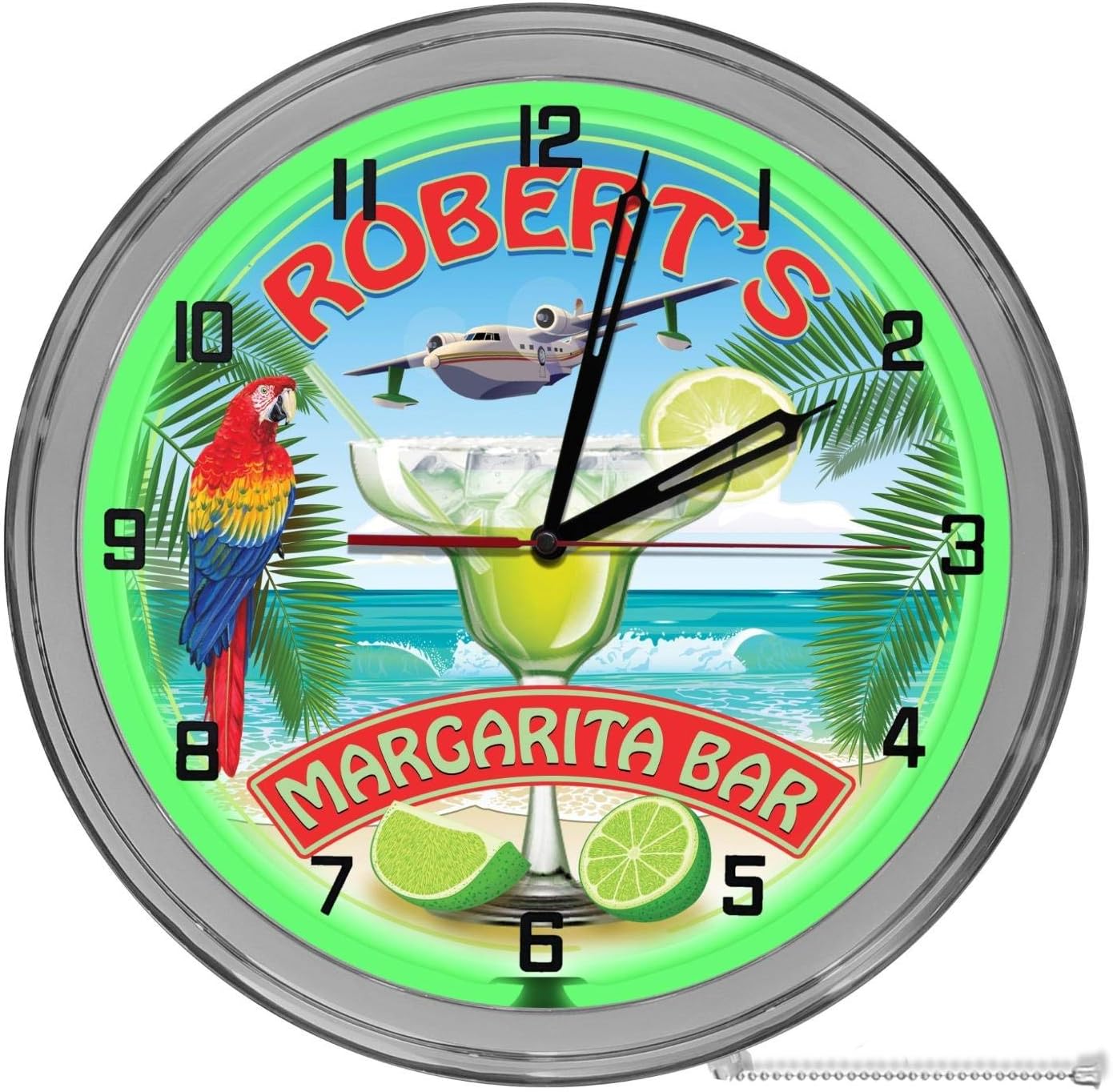 Margarita Bar Custom 16" Light Up Green Neon Clock