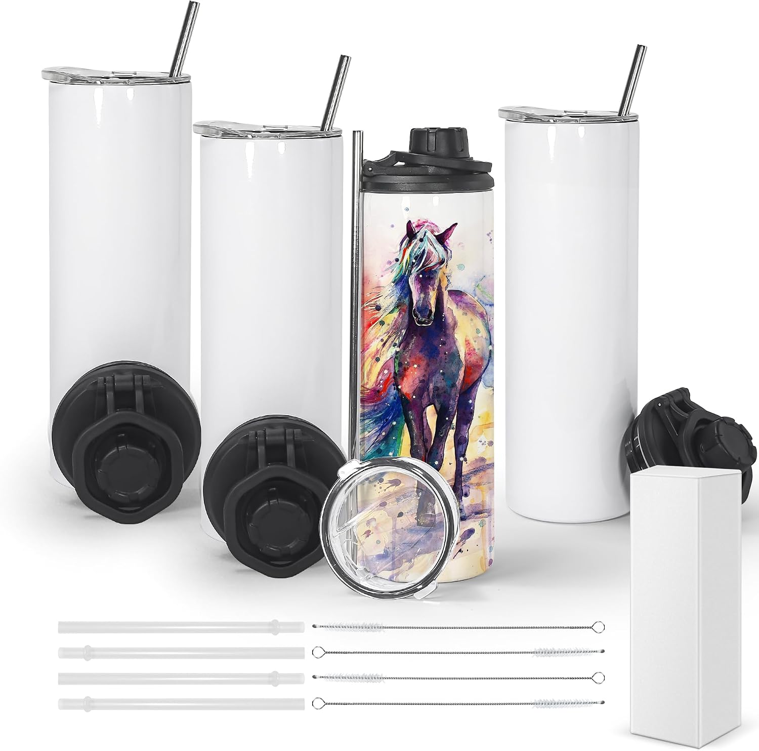 Sublimation Water Bottle Blanks, 20 oz, 4 Pcs, with Double Lid